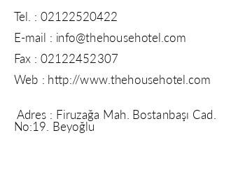The House Hotel Galatasaray iletiim bilgileri